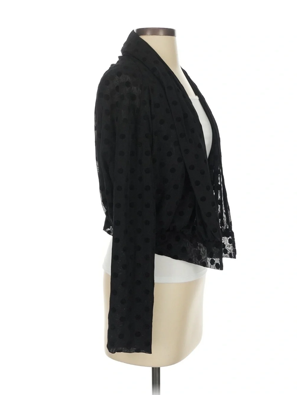 Anthropologie Elevenses Black Flocked Polka Dot Sheer Mesh Cropped Shrug XS
